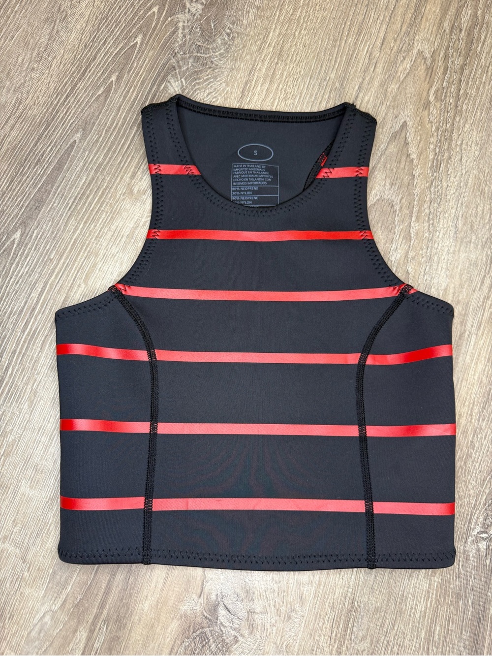 Cynthia Rowley Black One-Piece Swim Top with Red Stripes